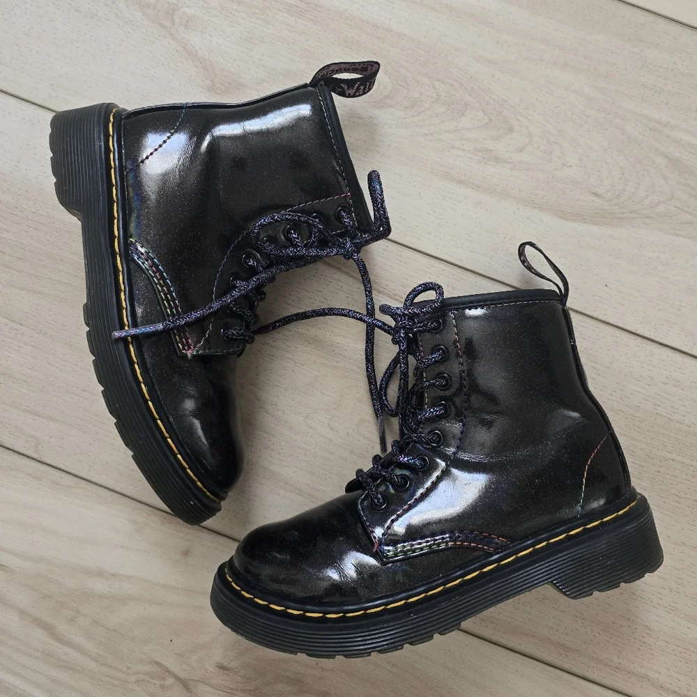 Dr. Martens Junior 1460 Sparkle Rays Lace Up Boots in Black